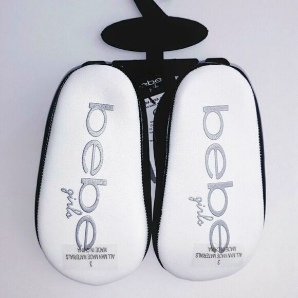 Nwt Bebe Infant Girl Crib Shoe Ballet Flat Black Silver Embroidered Heart Size 3 - Picture 2 of 5